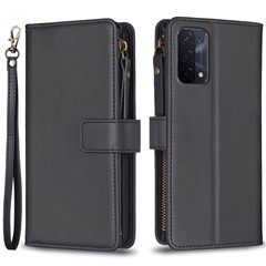 BF Style-19 for Oppo A74 / A93 / A54 5G Zipper Pocket PU Leather Phone Case Wallet Stand Cover - Black