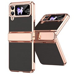 For Samsung Galaxy Z Flip4 5G Hinge Protection Phone Case PU Leather+PC Electroplating Cover - Black