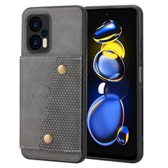 For Xiaomi Redmi Note 12 Turbo / Poco F5 5G Kickstand PU Leather Coated TPU Phone Cover with Card Slots - Grey