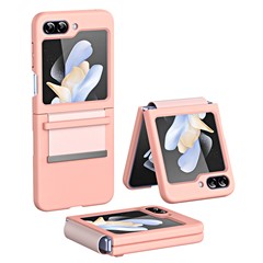 For Samsung Galaxy Z Flip5 5G Hard PC Phone Case Retractable Strap Hinge Protection Phone Cover - Pink