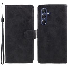For Samsung Galaxy A34 5G Calf Texture PU Leather Wallet Case Drop-proof Stand Phone Cover - Black