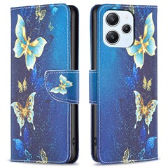 For Xiaomi Redmi 12 4G Leather Case Pattern Printing Wallet Stand Flip Mobile Cover - Golden Butterflies