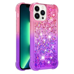For iPhone 15 Pro Max TPU Case Gradient Quicksand Phone Back Cover - Pink+Purple