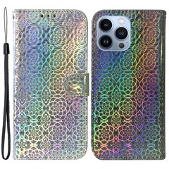 Dazzling Flower Pattern Wallet Case for iPhone 15 Pro , Stand PU Leather Phone Cover - Grey
