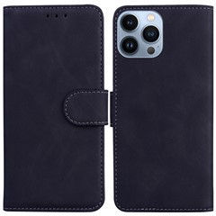 PU Leather + TPU Phone Cover for iPhone 15 Pro , Stand Phone Shell Wallet Solid Color Mobile Cover - Black