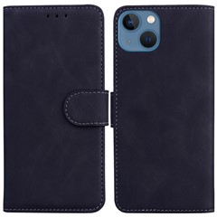 For iPhone 15 Plus Solid Color Mobile Phone Cover Dustproof Phone Case Stand PU Leather Wallet - Black