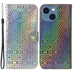 Wallet Leather Case for iPhone 15 , Stand Dazzling Flower Pattern Phone Cover - Grey