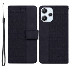 For Xiaomi Redmi 12 4G Geometry Imprinted Phone Case Flip Stand Wallet PU Leather Phone Cover - Black