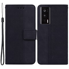 For Xiaomi Poco F5 Pro 5G / Redmi K60 5G / K60 Pro 5G Wallet Phone Case PU Leather Geometry Imprinted Stand Cover - Black