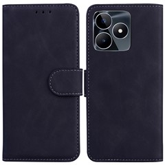 Solid Color Phone Case for Realme C53 (Global) / C53 (India) / C51 / Narzo N53 4G PU Leather Stand Flip Wallet Cover - Black