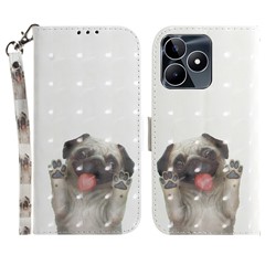 For Realme C53 (Global) / C53 (India) / C51 / Narzo N53 4G 3D Pattern Printed PU Leather Case Phone Stand Wallet Cover with Strap - Pug