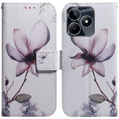 Flip Cover for Realme C53 (Global) / C53 (India) / C51 / Narzo N53 4G , PU Leather Pattern Printed Stand Wallet Phone Shell - Pink Flower