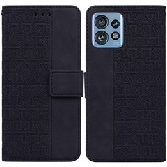 For Motorola Moto X40 5G / Edge+ (2023) / Edge 40 Pro 5G Phone Case Geometry Imprinted Leather Wallet Stand Cover - Black