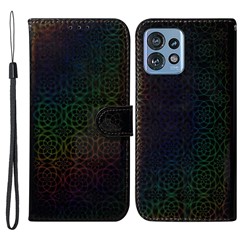 For Motorola Moto X40 5G / Edge+ (2023) / Edge 40 Pro 5G Dazzling Flower Pattern Leather Case Wallet Stand Phone Cover - Black