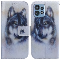 Leather Phone Case for Motorola Edge 40 Pro 5G / Moto X40 5G / Edge+ (2023) Wallet Stand Pattern Printing Cover - Wolf