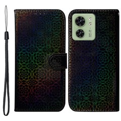 For Motorola Edge 40 5G Leather Phone Case Wallet Stand Cover with Dazzling Flower Pattern - Black
