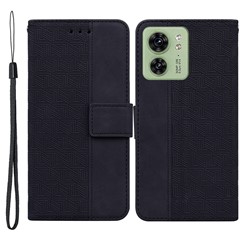 For Motorola Edge 40 5G PU Leather Wallet Stand Phone Shell Geometry Imprinted Mobile Case - Black