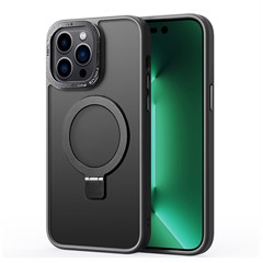 For iPhone 14 Pro Max Matte Magnetic Phone Case TPU+PC Kickstand Cover Compatible with MagSafe - Black