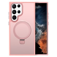 For Samsung Galaxy S23 Ultra Kickstand Case TPU+PC Matte Phone Cover Magnetic Case - Pink