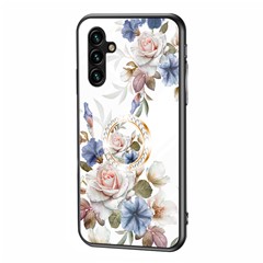Kickstand Phone Case for Samsung Galaxy A54 5G Flower Pattern Tempered Glass+PC+TPU Cover - White Flower Bush