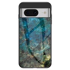 For Google Pixel 8 Marble Pattern Tempered Glass Case PC+TPU Protective Phone Cover - Emerald Marble