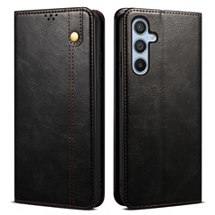 Wallet Case for Samsung Galaxy A25 5G (Global) (161.0 x 76.5 x 8.3mm) PU Leather Phone Shell Waxy Crazy Horse Texture Stand Cover - Black