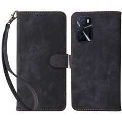 For Oppo A16 / A16s / A54 4G / A55 / A55 5G / A53s 5G / A54s Stand Phone Cover RFID Blocking Wallet Leather Case with Strap - Black