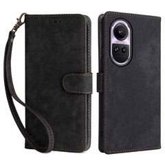 For Oppo Reno10 5G CPH2531 (Global) / Reno10 Pro 5G CPH2525 (Global) Shockproof Cover RFID Blocking Leather Wallet Phone Case with Strap - Black