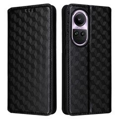 For Oppo Reno10 5G CPH2531 (Global) / Reno10 Pro 5G CPH2525 (Global) Wallet Phone Case Rhombus Imprinted PU Leather Stand Cover - Black