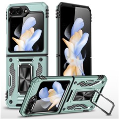 For Samsung Galaxy Z Flip5 5G Armor Series PC + TPU Anti-drop Phone Case Metal Kickstand Cover - Green