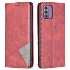 For Nokia G42 Stand Leather Phone Cover Imprinted Line Cell Phone Case with Card Slots - Red