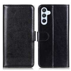 For Samsung Galaxy S23 FE Anti-Scratch Crazy Horse Texture Flip Wallet Case Stand PU Leather Phone Cover - Black