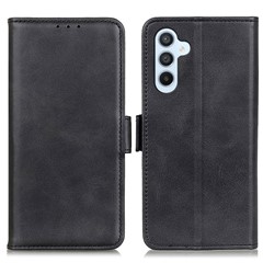 For Samsung Galaxy S23 FE Wallet Stand Phone Case PU Leather Cover Cowhide Texture Phone Shell - Black