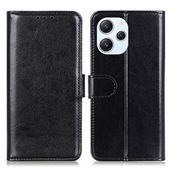 For Xiaomi Redmi 12 4G PU Leather Flip Case Crazy Horse Texture Stand Wallet Phone Cover - Black