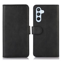 For Samsung Galaxy S23 FE Stand Phone Case PU Leather Cowhide Texture Phone Wallet Cover - Black