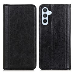 For Samsung Galaxy S23 FE Split Leather Phone Case Wallet Stand Litchi Texture Phone Cover - Black