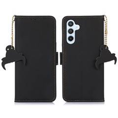 For Samsung Galaxy S23 FE RFID Blocking Wallet Case Silky Feeling Genuine Cow Leather Stand Phone Cover - Black