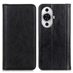 For Huawei nova 11 Pro / nova 11 Ultra Split Leather Wallet Phone Cover Litchi Texture Stand Case - Black