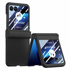 For Motorola Razr 40 Ultra 5G Phone Case Hinge Design PC Cover with Tempered Glass Rear Screen Protector - Black