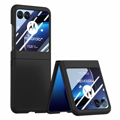 For Motorola Razr 40 Ultra 5G Phone Case Skin-touch PC Cover with Tempered Glass Rear Screen Protector - Black