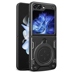 For Samsung Galaxy Z Flip5 5G PC+TPU Phone Case Rotating Kickstand Protective Cover - Black