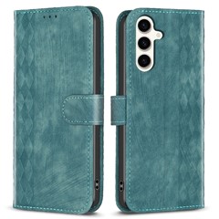 For Samsung Galaxy S23 FE Flip Stand Wallet Case Imprinted Rhombus PU Leather Phone Cover - Green