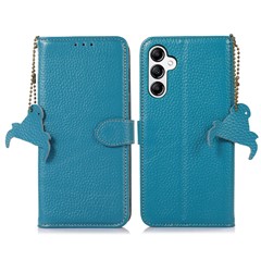 Genuine Cow Leather Cover for Samsung Galaxy S23 FE RFID Blocking Wallet Stand Phone Case - Blue