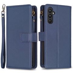 BF Style-19 For Samsung Galaxy A25 5G (Global) (161.0 x 76.5 x 8.3mm) Wallet Stand Flip Cover Zipper Pocket PU Leather Phone Case - Blue
