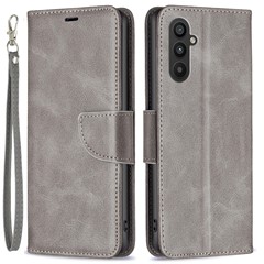 For Samsung Galaxy A25 5G (Global) (161.0 x 76.5 x 8.3mm) Mobile Phone Stand Case Fine Textured Solid Color PU Leather Shell Wallet Cover - Grey