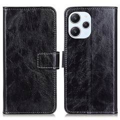 Dustproof Cover for Xiaomi Redmi 12 4G , Wallet Stand Retro Crazy Horse Texture Case PU Leather Phone Cover - Black