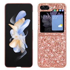 For Samsung Galaxy Z Flip5 5G Glitter Sequins Bling Case TPU Frame Back PC Electroplating Phone Cover - Rose Gold