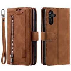 For Samsung Galaxy A25 5G (Global) (161.0 x 76.5 x 8.3mm) Phone Case 9 Card Slots Protective Cover Zipper Pocket PU Leather Phone Shell - Brown