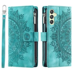 For Samsung Galaxy A25 5G (Global) (161.0 x 76.5 x 8.3mm) Wallet Zipper Leather Stand Flip Cover with Strap - Green