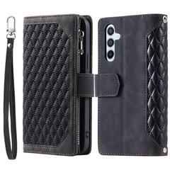 For Samsung Galaxy A25 5G (Global) (161.0 x 76.5 x 8.3mm) Rhombus Texture PU Leather Phone Case Shell Wallet Stand Cover with Hand Strap - Black